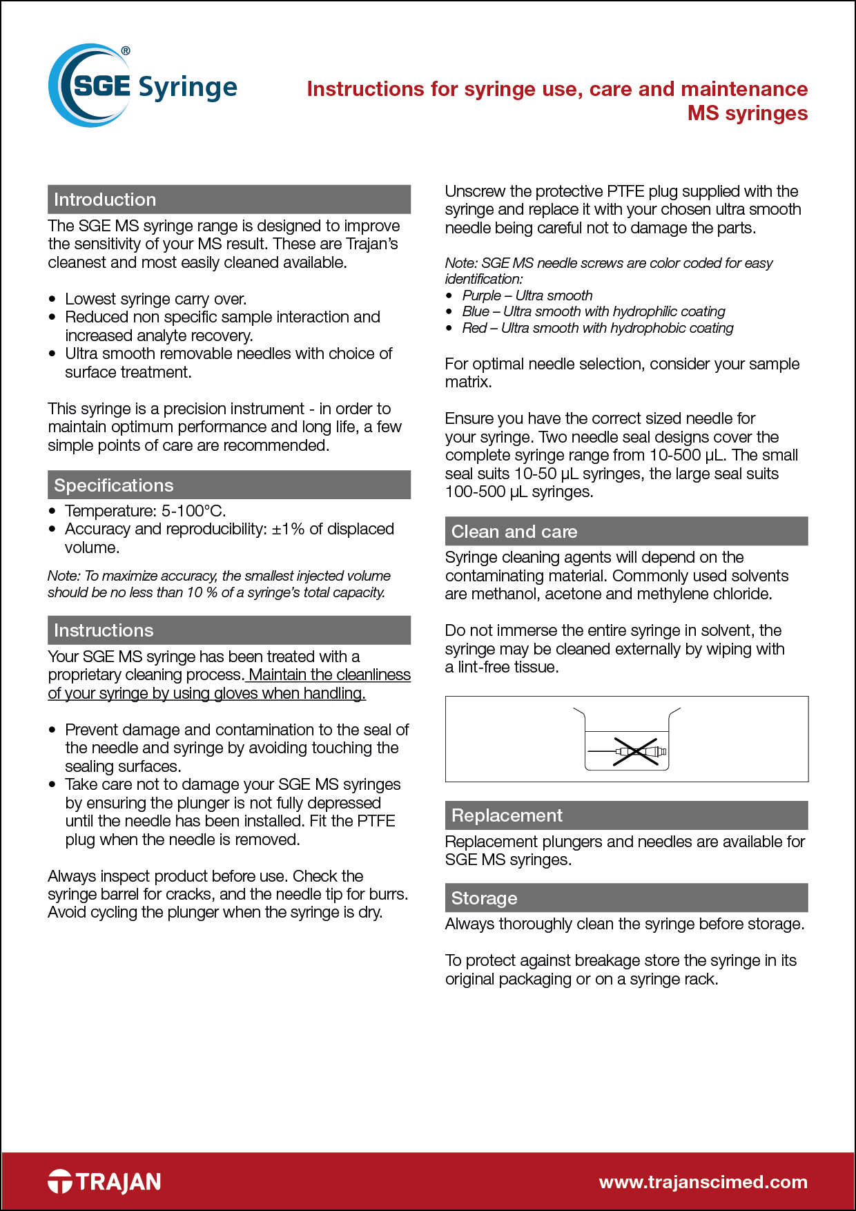 Manual - Instructions for syringe use, care and maintenance MS syringes