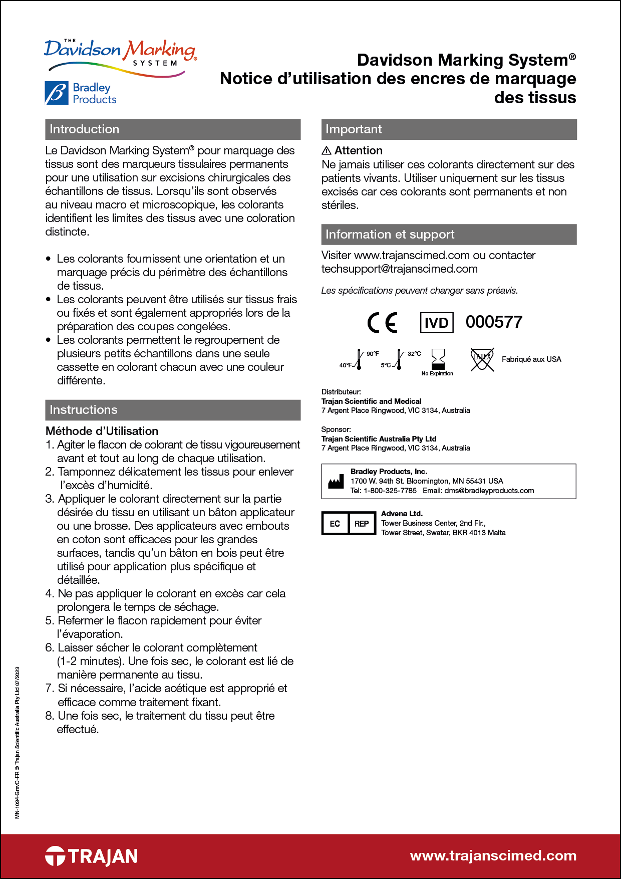 Instructions for use - Davidson Marking System (French)