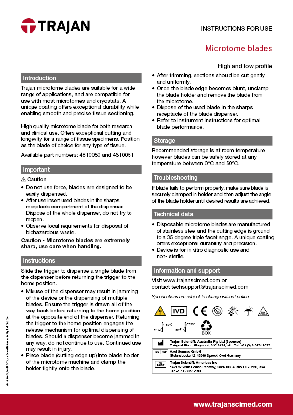 Instructions for use - Microtome blades