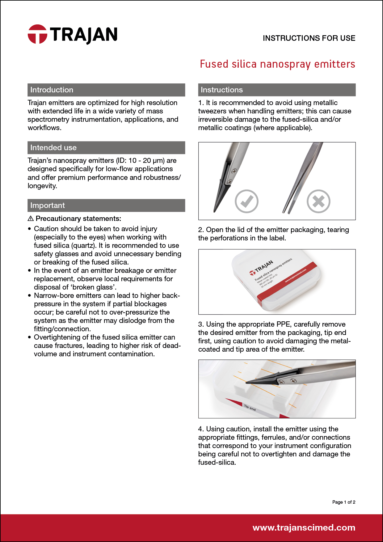 Instructions for use - Fused silica nanospray emitters