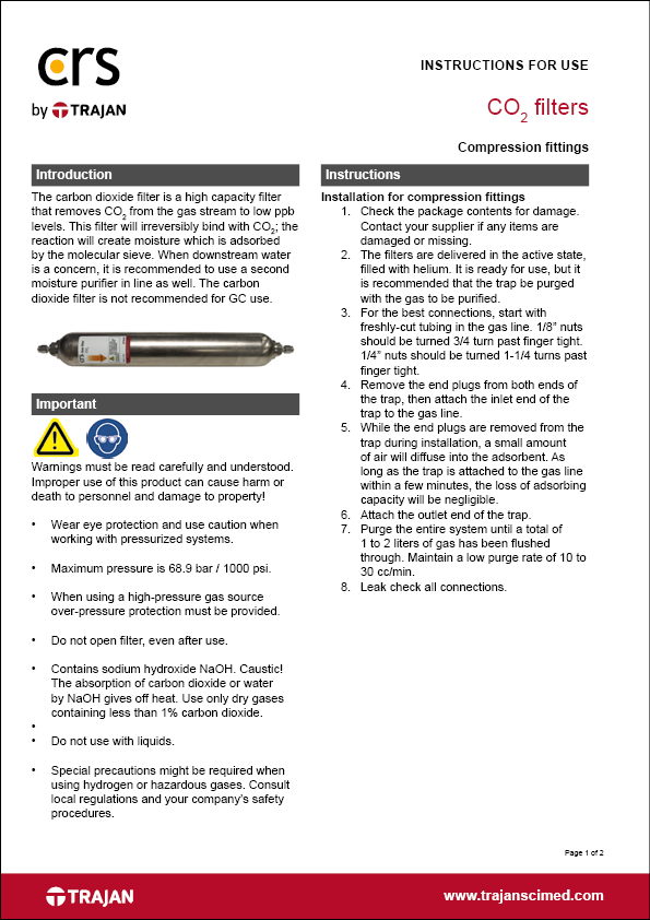 Instructions for use - CO2 filters with compression fittings