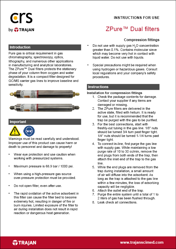 Instructions for use -ZPure™ Dual filters with compression fittings