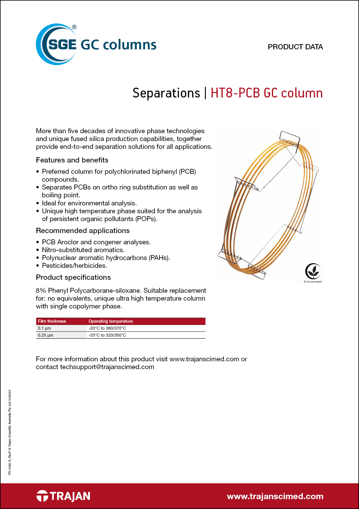 Product Data Sheet - HT8-PCB GC columns