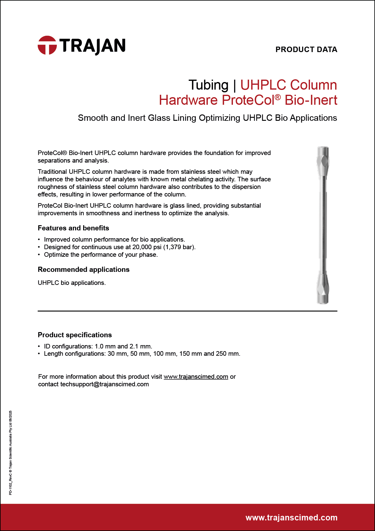 Product Data Sheet - ProteCol Bio-inert UHPLC column hardware