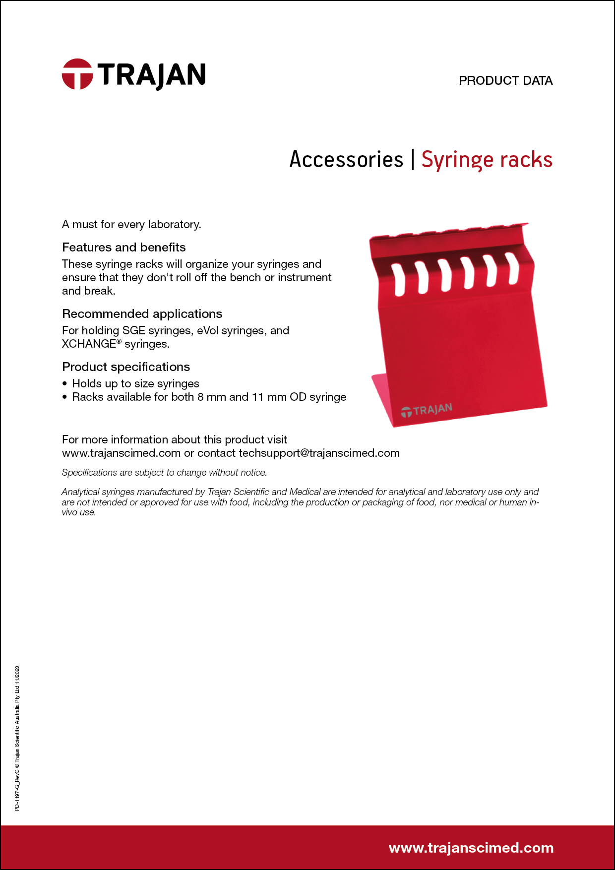 Product Data Sheet - Syringe racks