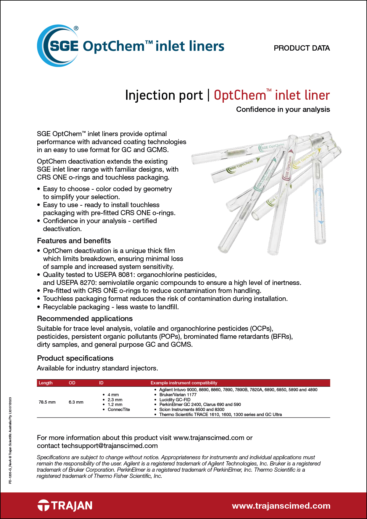 Product Data Sheet - SGE OptChem inlet liners