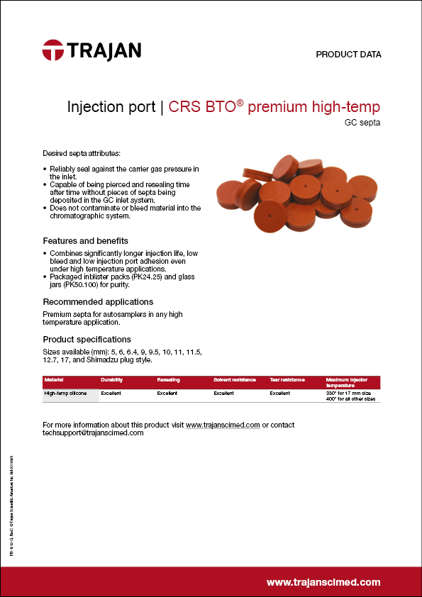 Product Data Sheet - CRS BTO (Bleed temperature optimized) premium high-temp GC septa