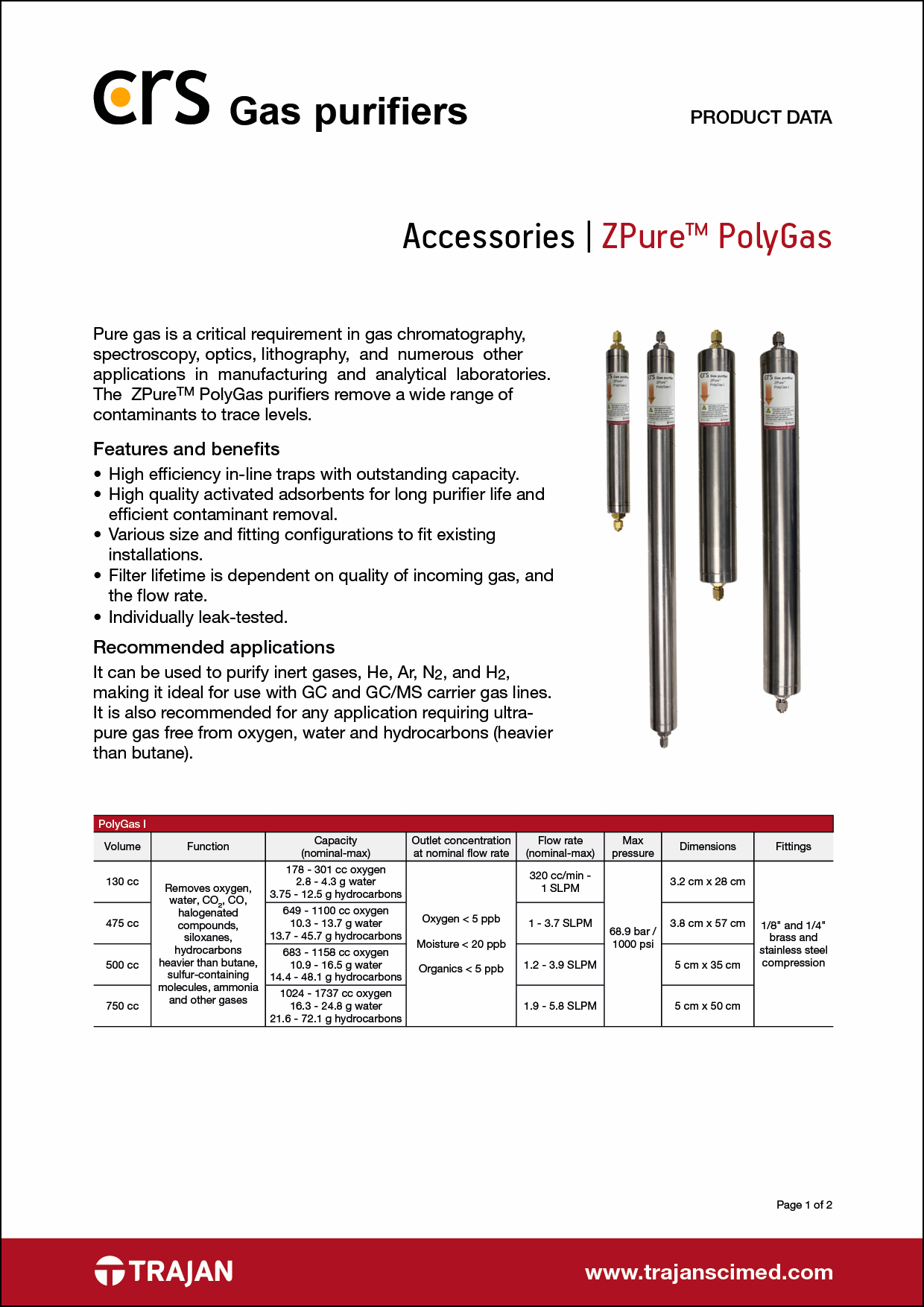 Product Data Sheet - CRS ZPure™ PolyGas gas purifier