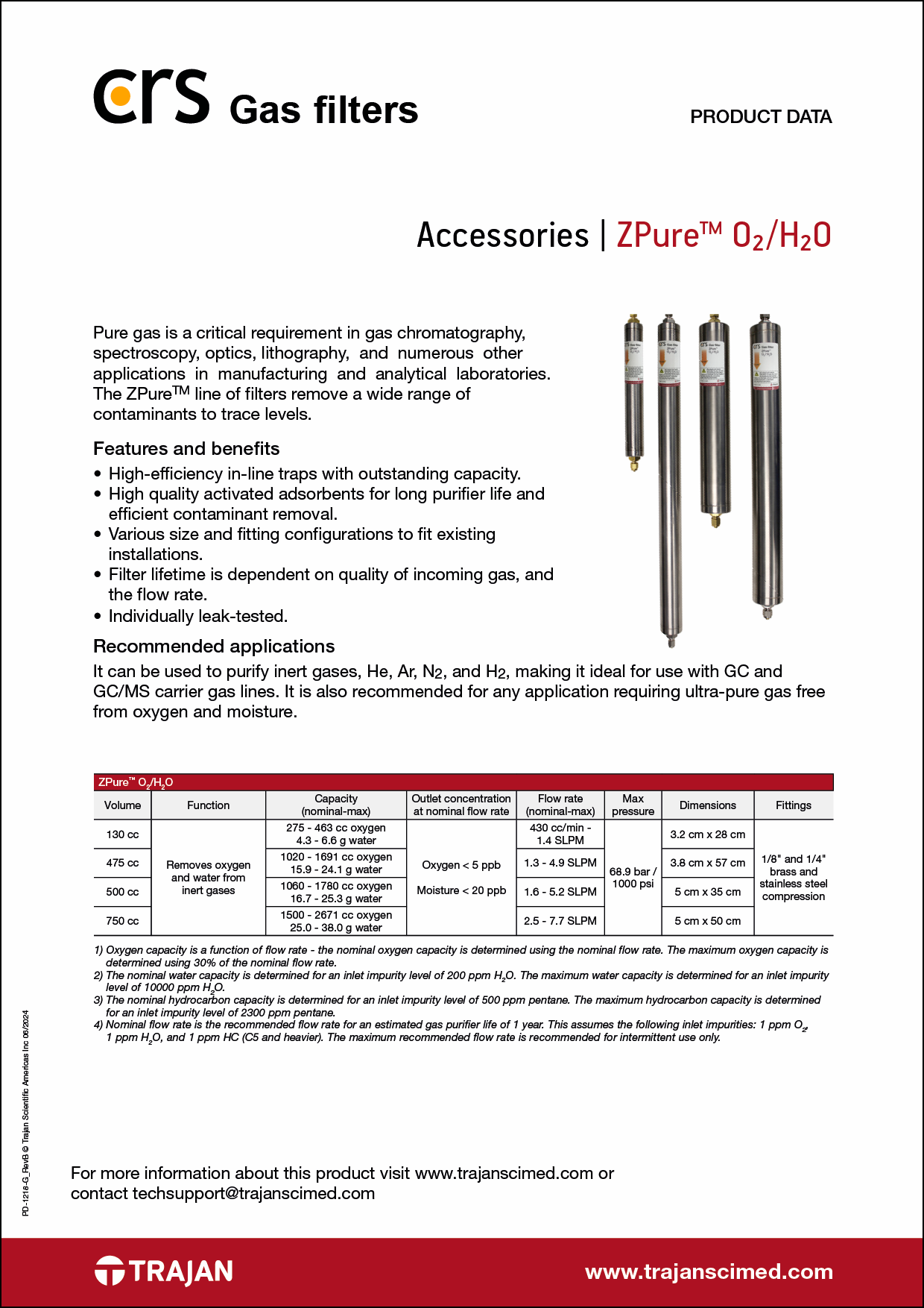 Product Data Sheet - CRS ZPure™ O<sub>2</sub>/H<sub>2</sub>O gas filter