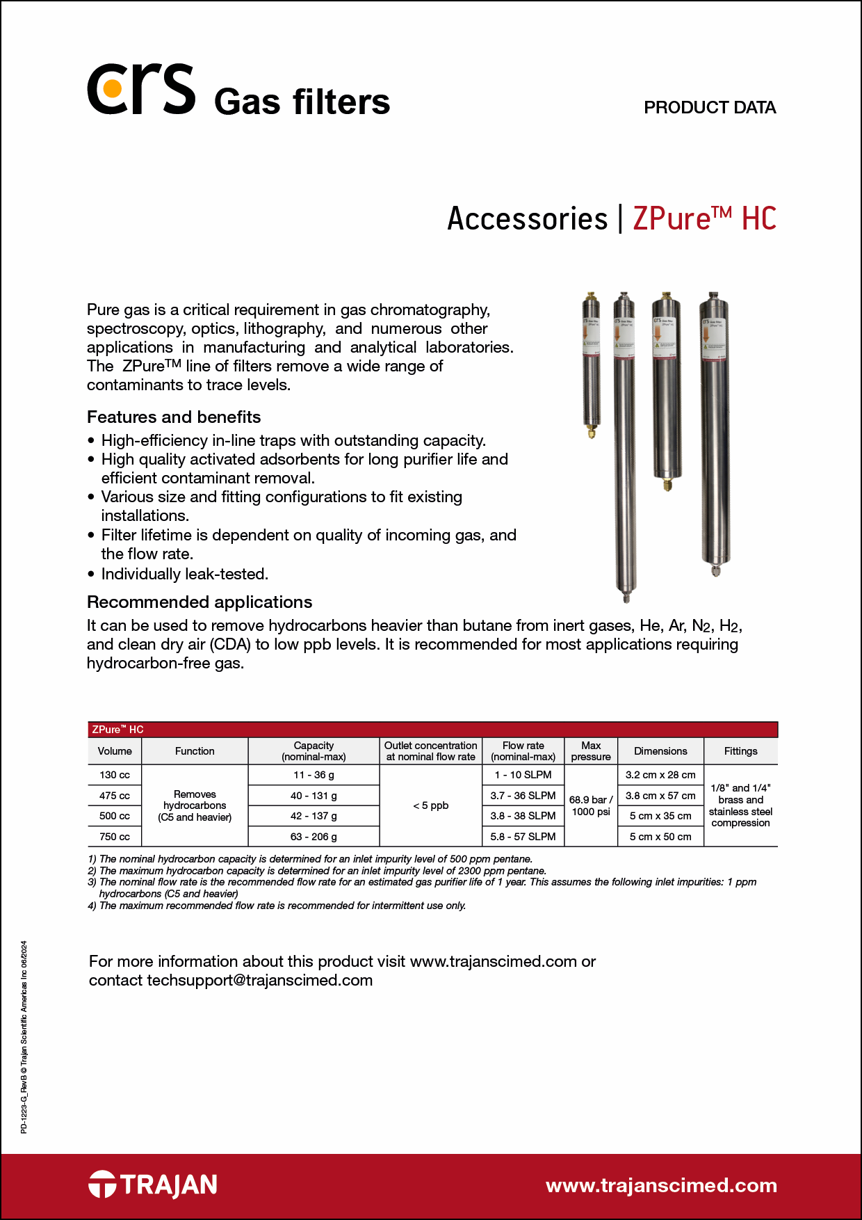 Product Data Sheet - CRS ZPure™ HC (Hydrocarbon) gas filter