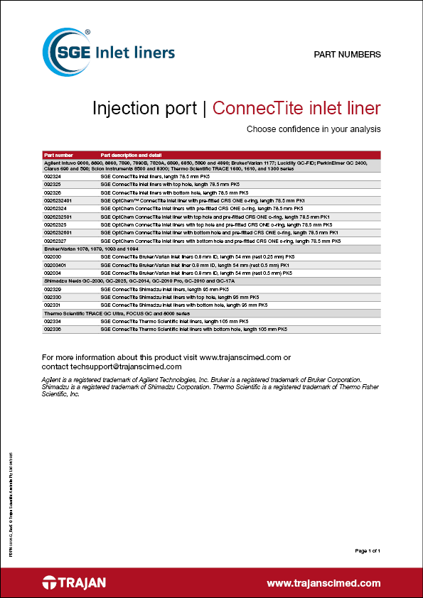 Part Number List - SGE ConnecTite inlet liners
