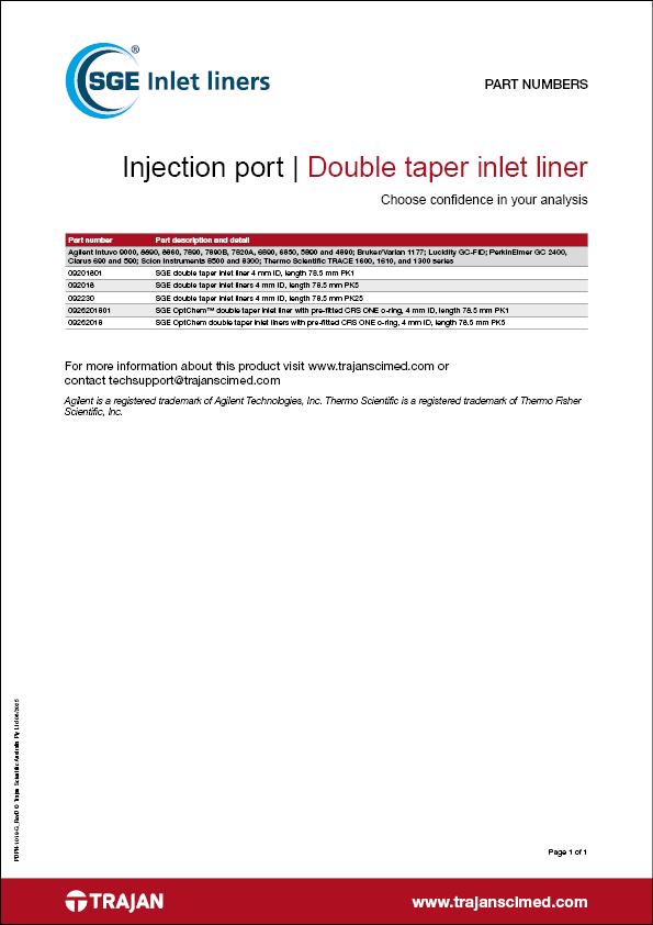 Part Number List - SGE double taper inlet liners