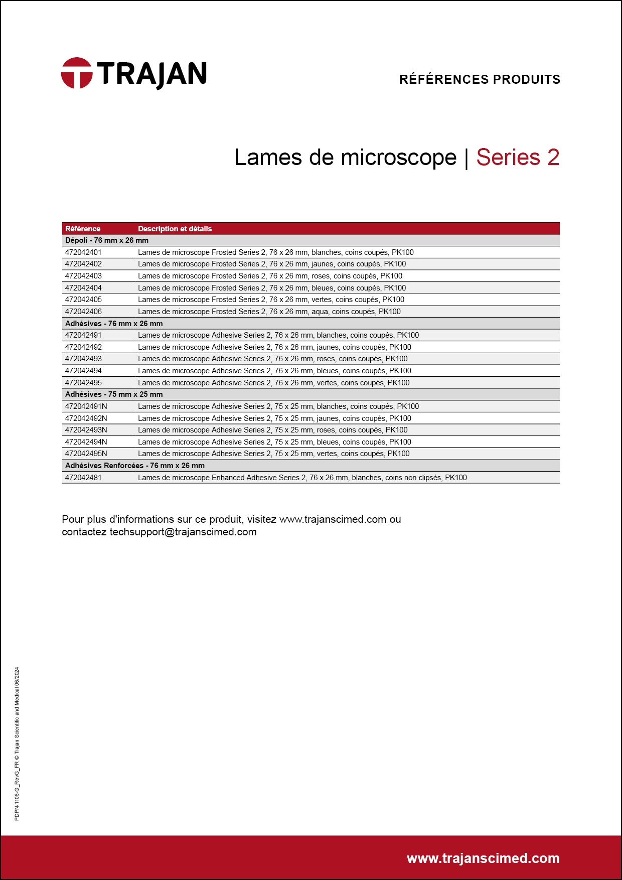 Part Number List - Series 2 microscope slides (French)