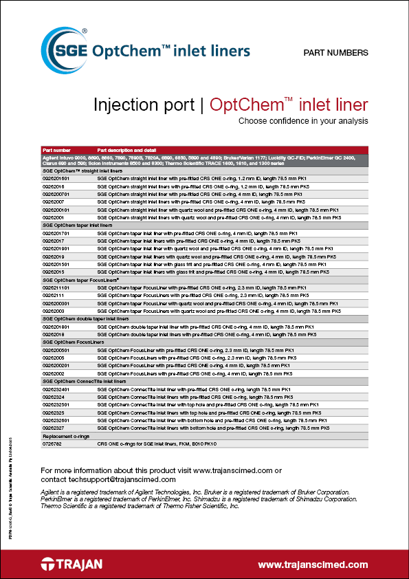 Part Number List - SGE OptChem inlet liners