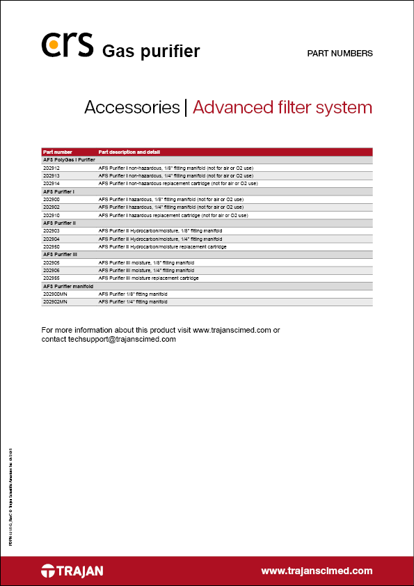 Part Number List - CRS Advanced Filter System gas purifier