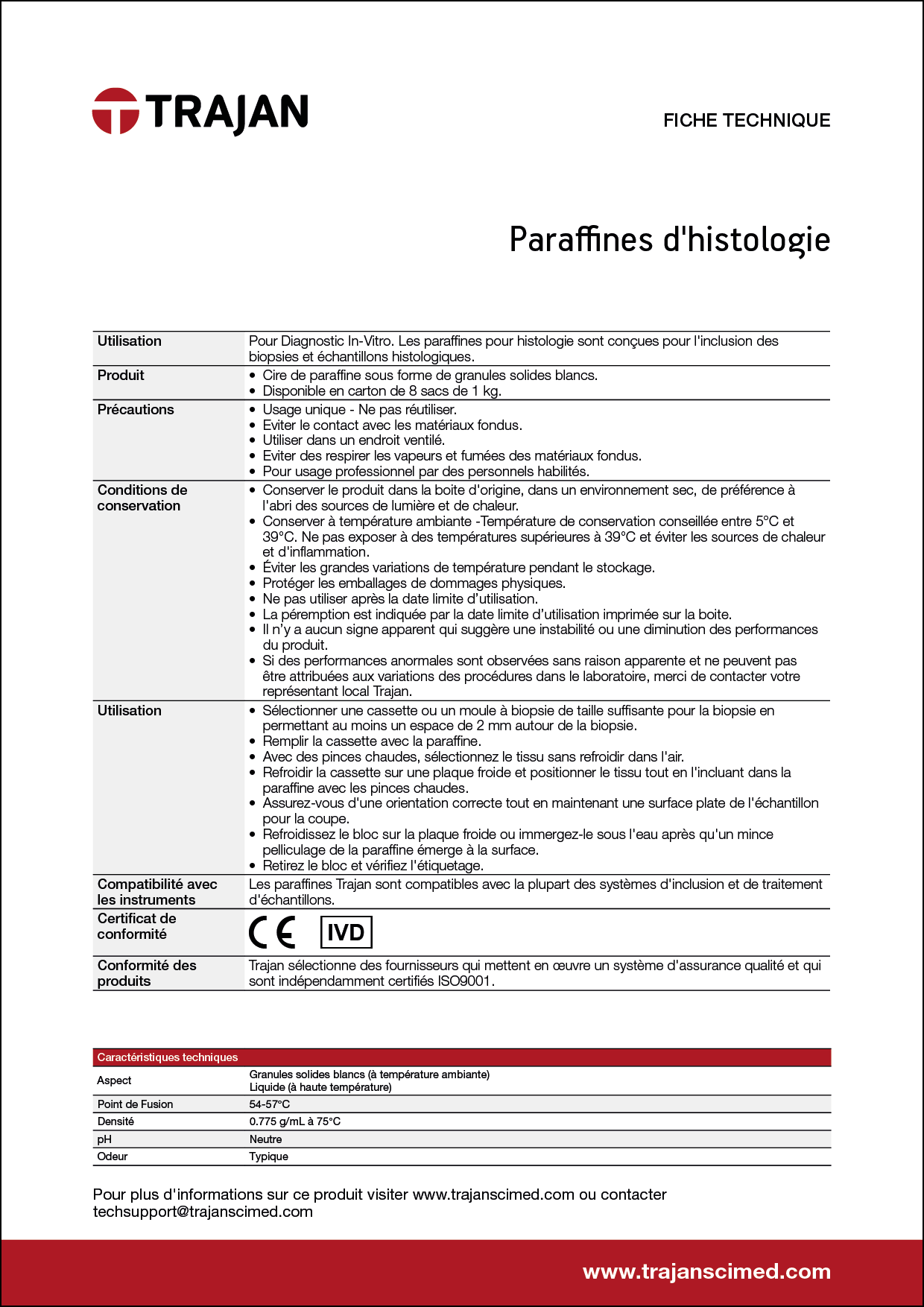 Product Specification Sheet - Histology wax (French)