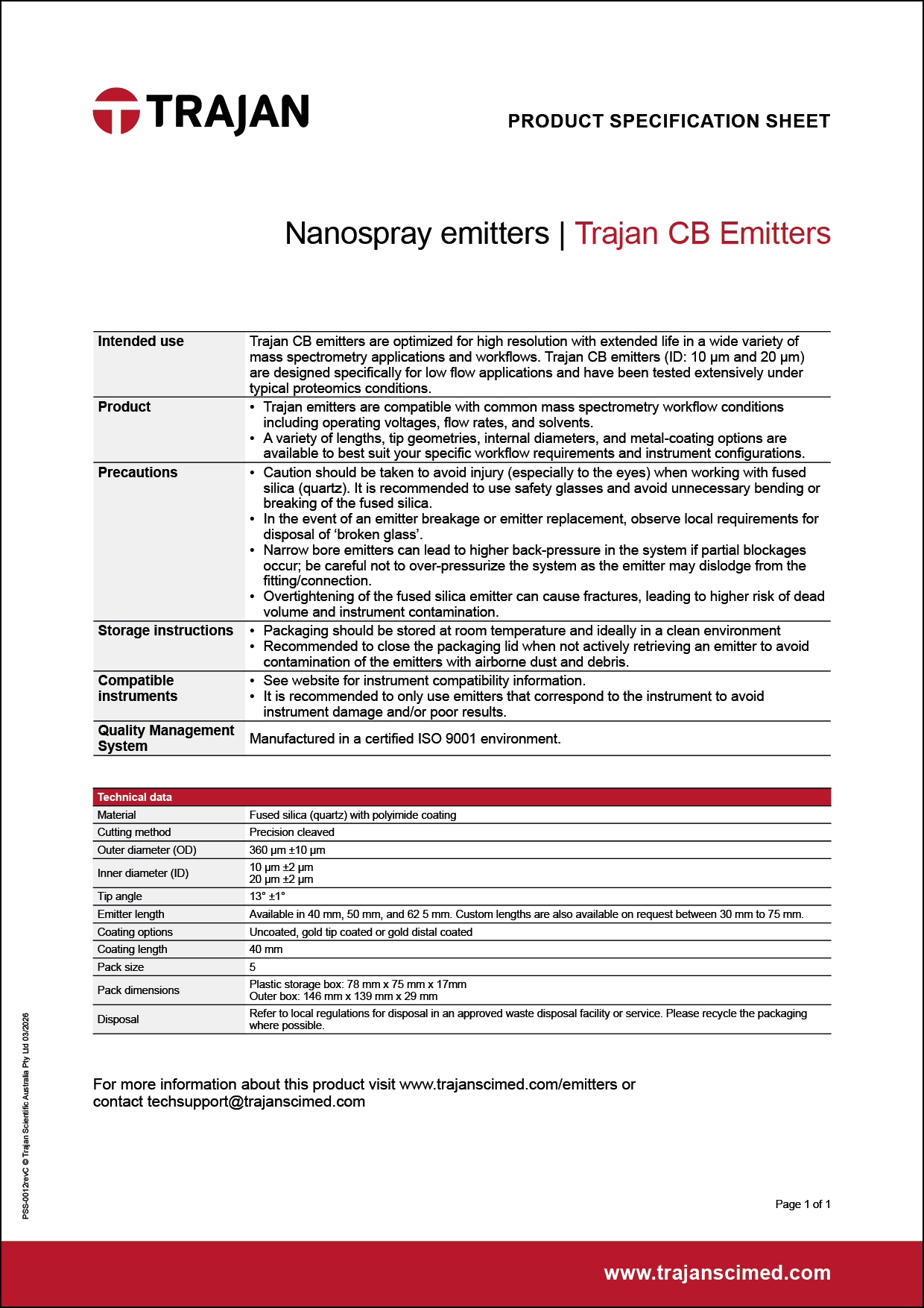 Product Specification Sheet - Trajan CB Emitters