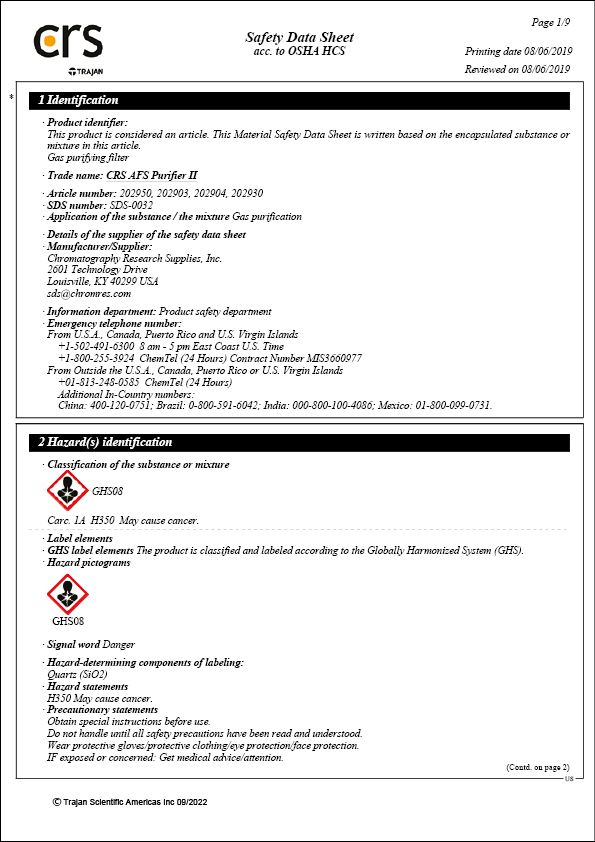 Safety Data Sheet - CRS AFS II - Hydrocarbon-Moisture