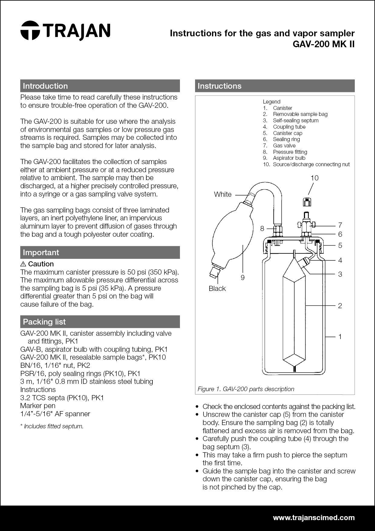 Manual - Instructions for the gas and vapor sampler GAV-200 MK II