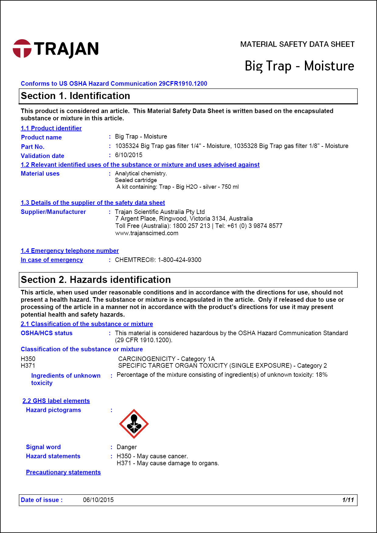 Material safety data sheet - Big Trap - Moisture