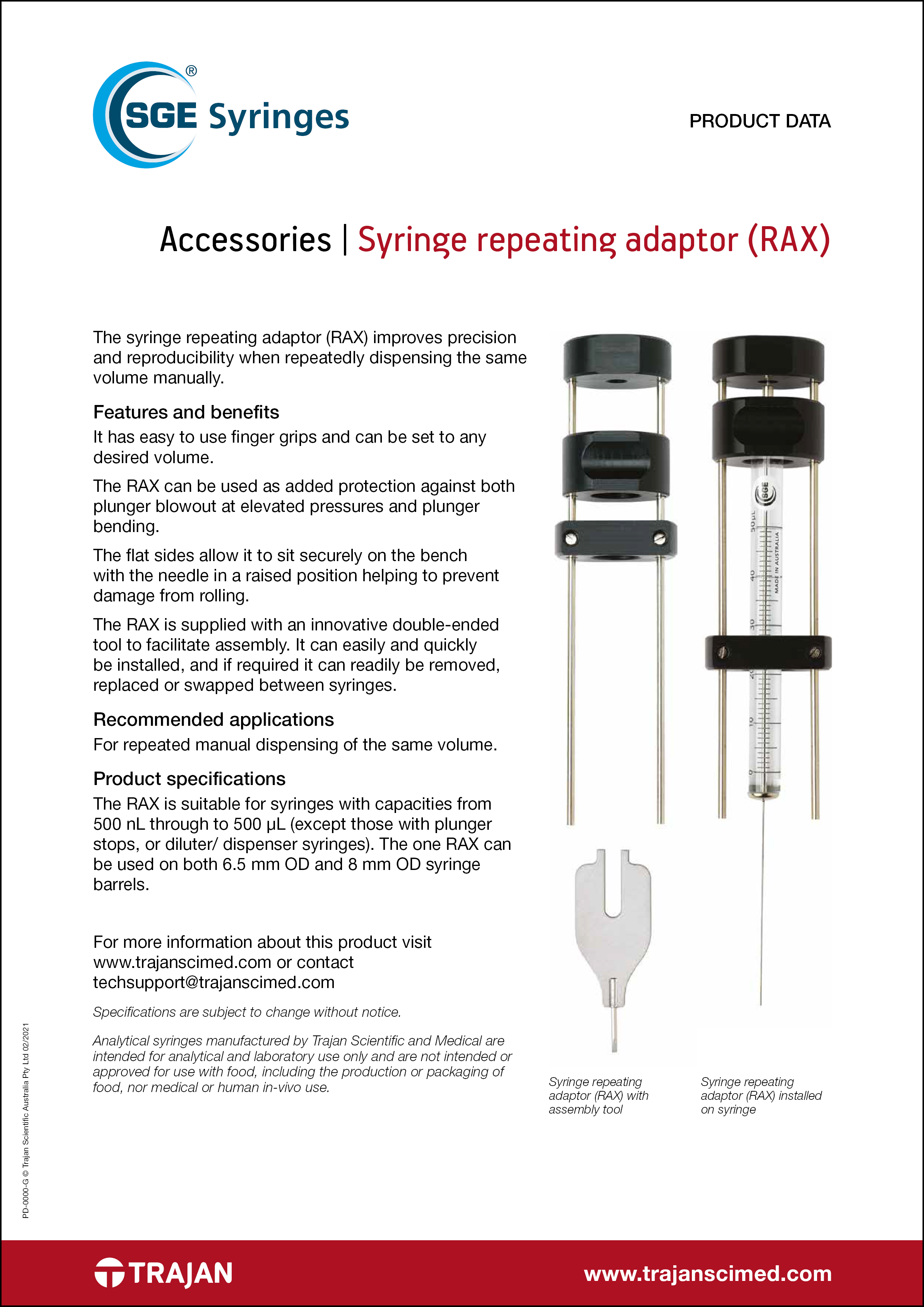 Product Data Sheet - Syringe repeating adaptor (RAX)