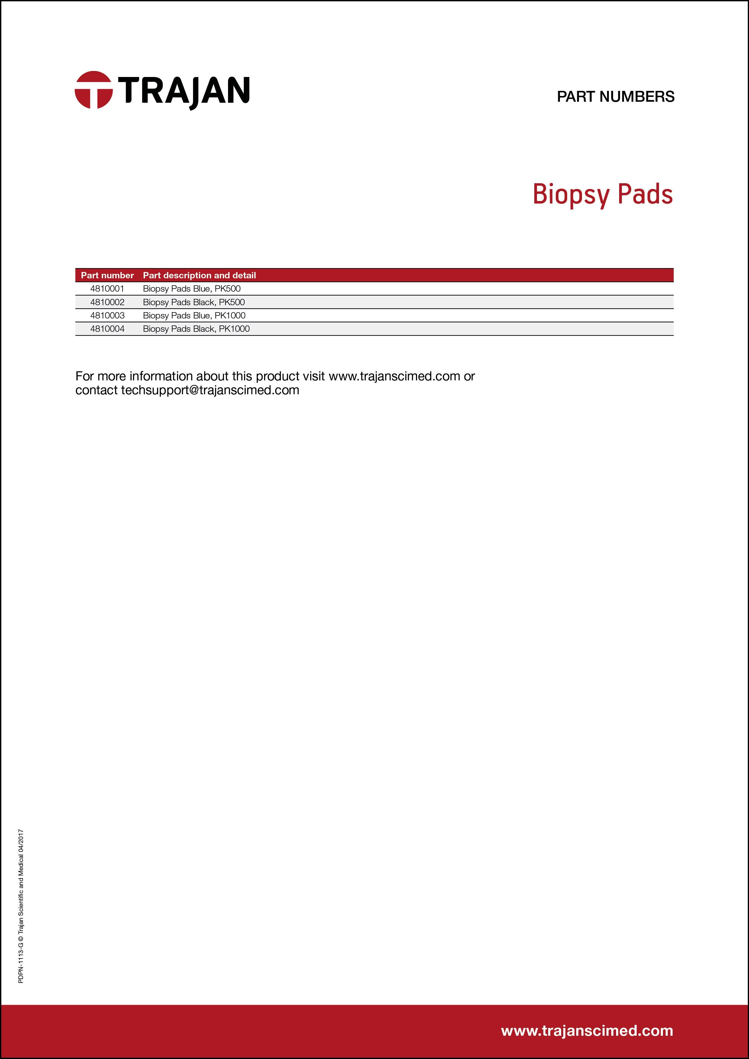 Part Number List - Biopsy Pads cover
