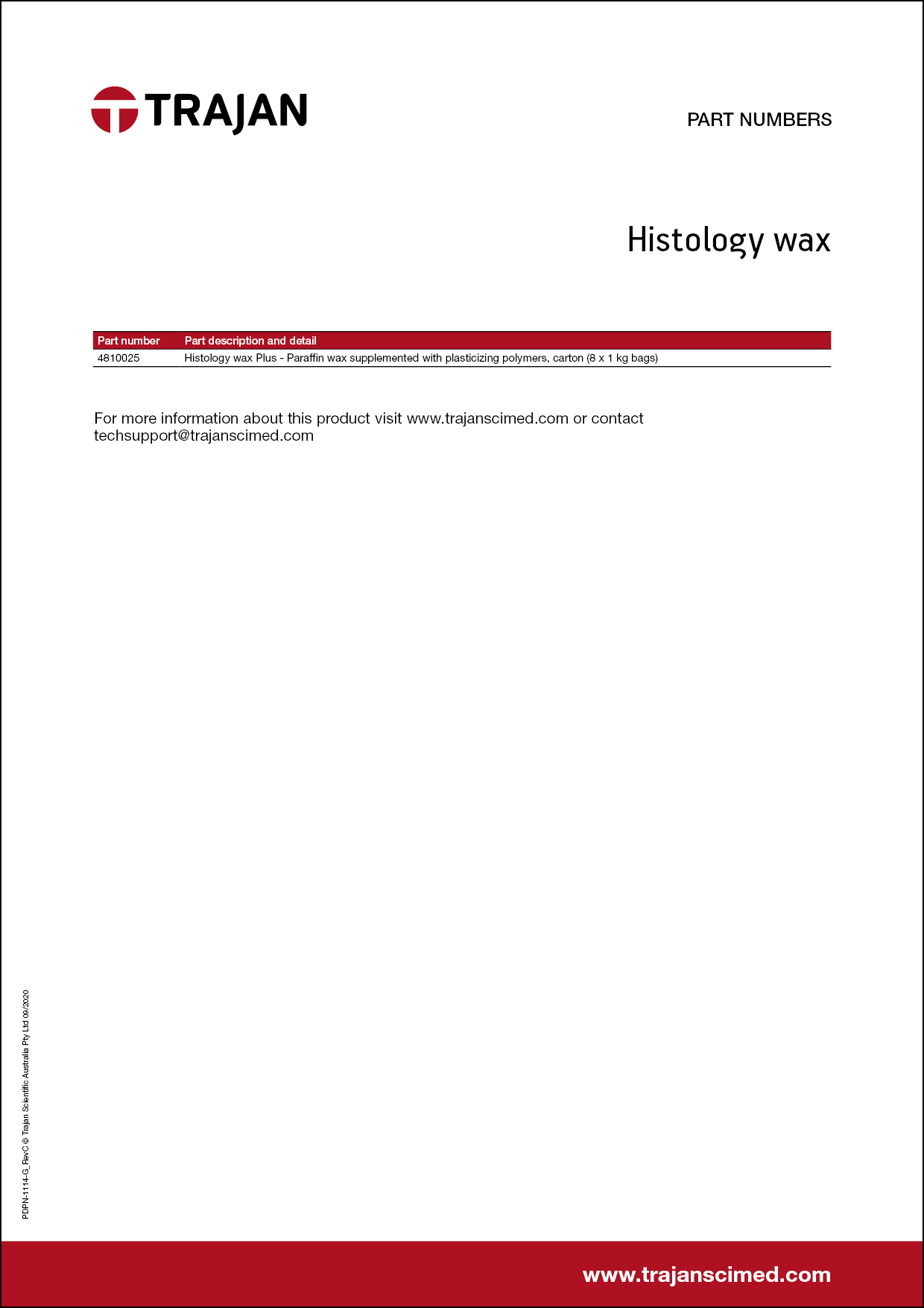 Part Number List - Histology wax