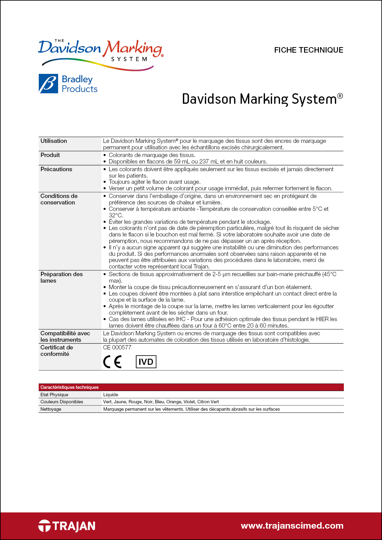 Product Specification Sheet - Davidson Marking System (French)