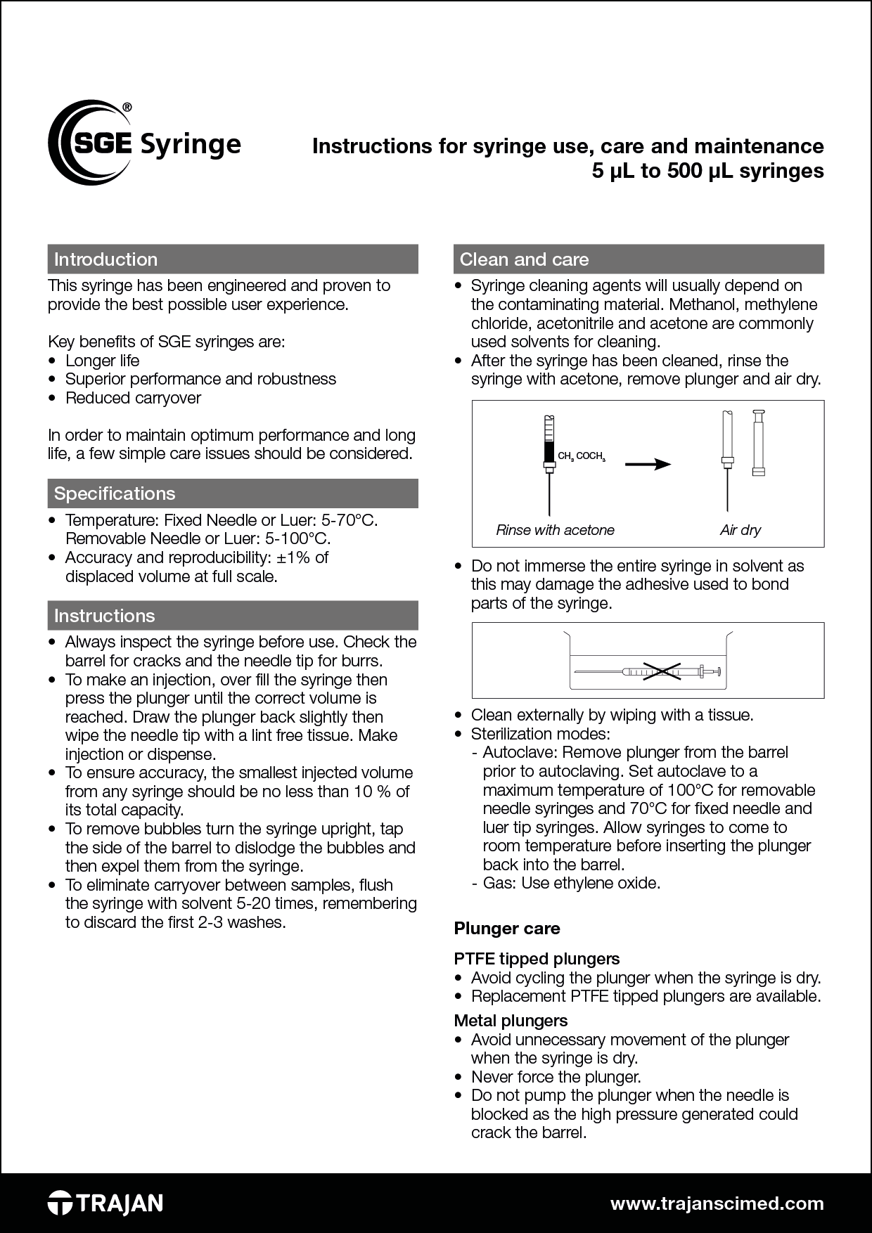 Manual - Instructions for syringe use, care and maintenance 5 µL to 500 µL syringes