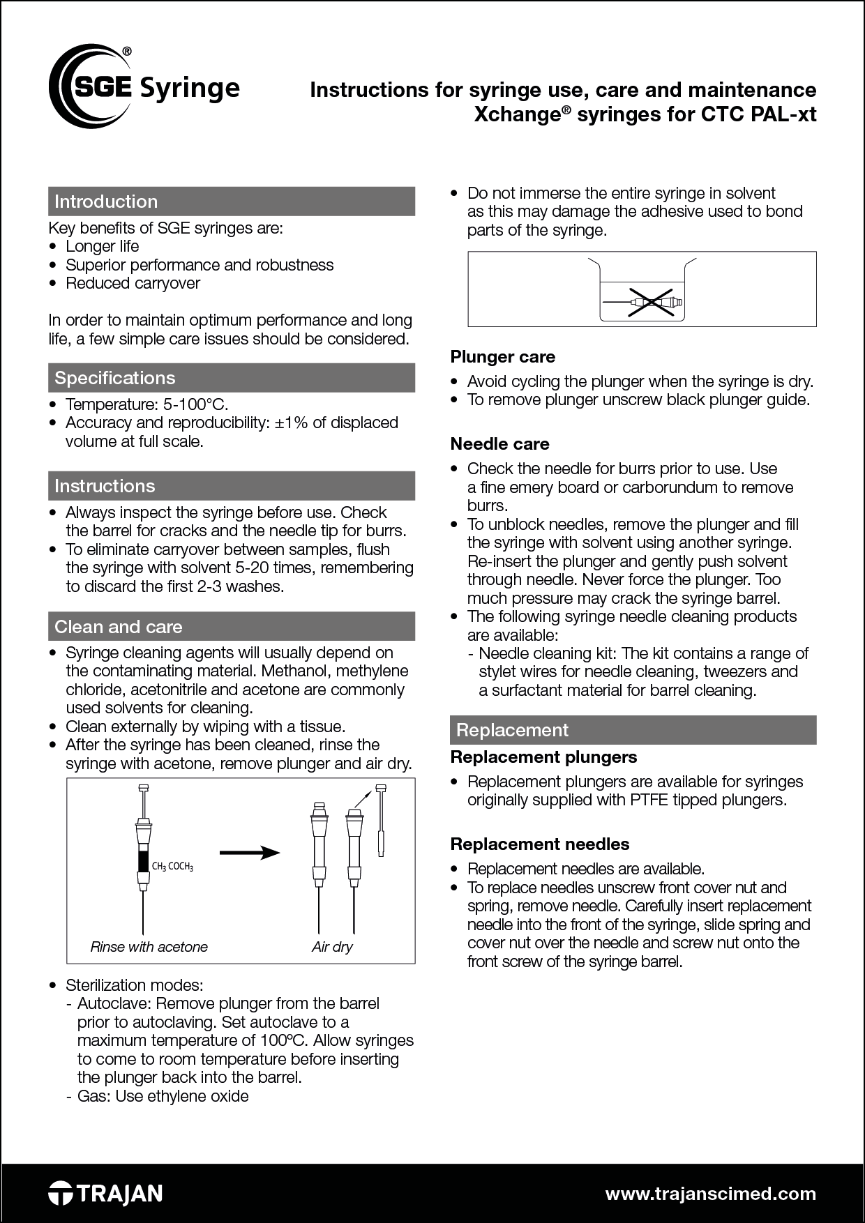Manual - Instructions for syringe use, care and maintenance XCHANGE® syringes for CTC PAL-xt