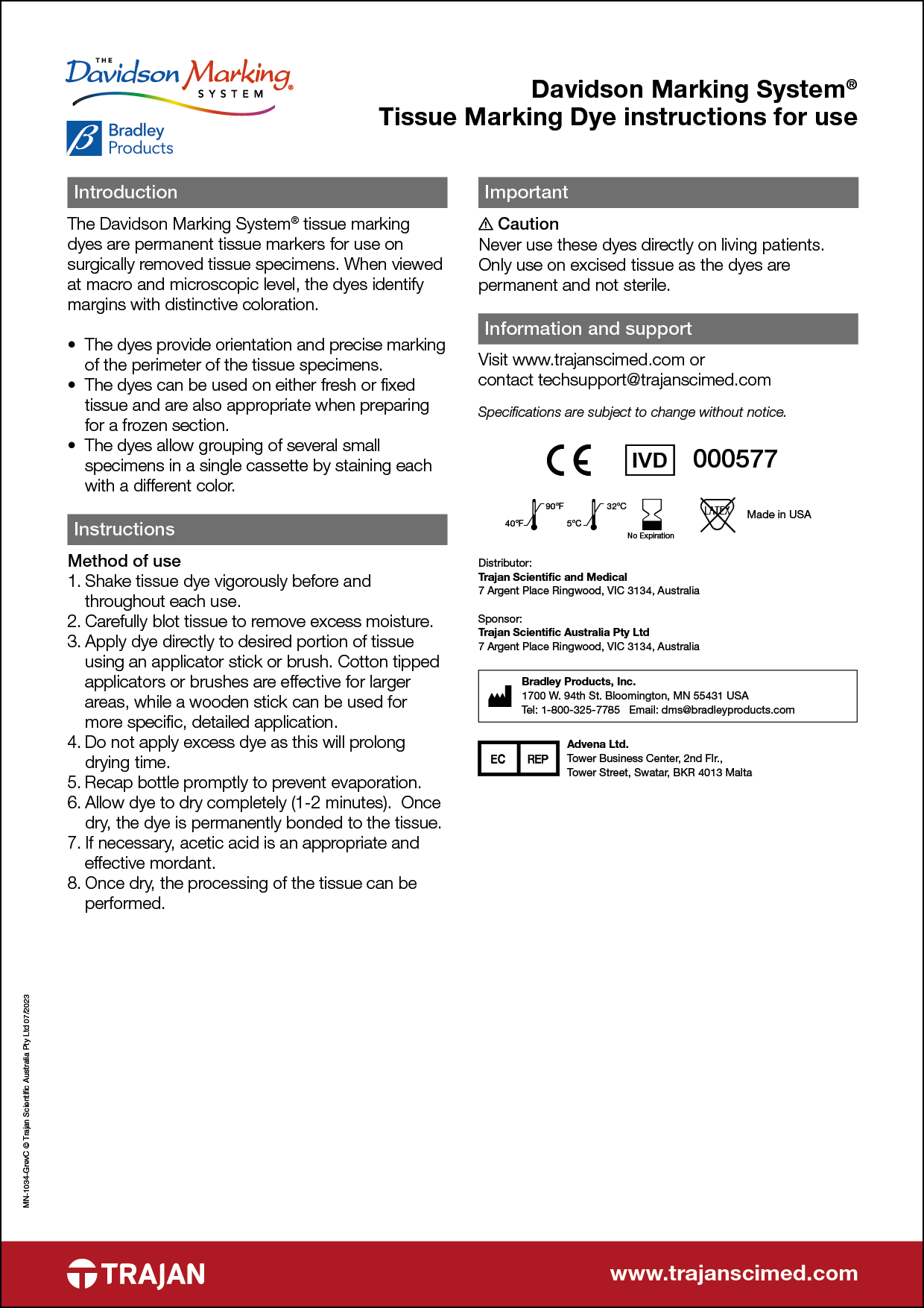 Instructions for use - Davidson Marking System