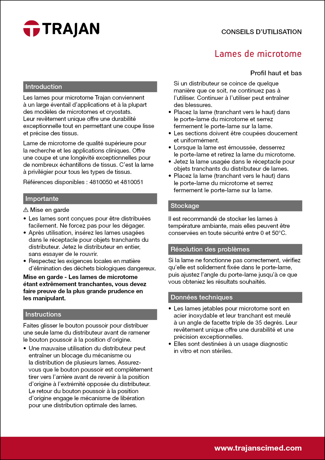 Instructions for use - Microtome blades (French)