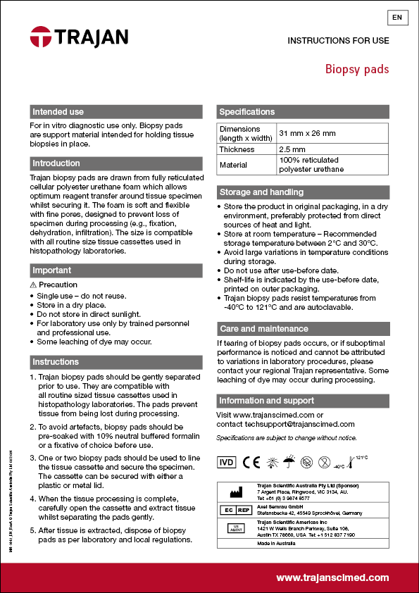 Instructions for use - Biopsy pads