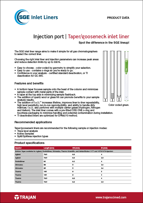 Product Data Sheet - SGE Taper/Gooseneck inlet liners