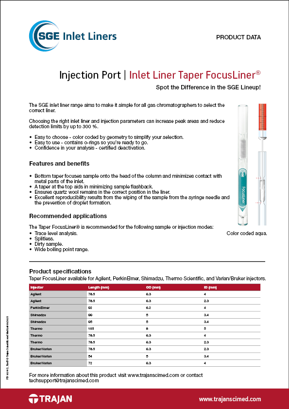 Product Data Sheet - SGE Taper FocusLiner® inlet liners