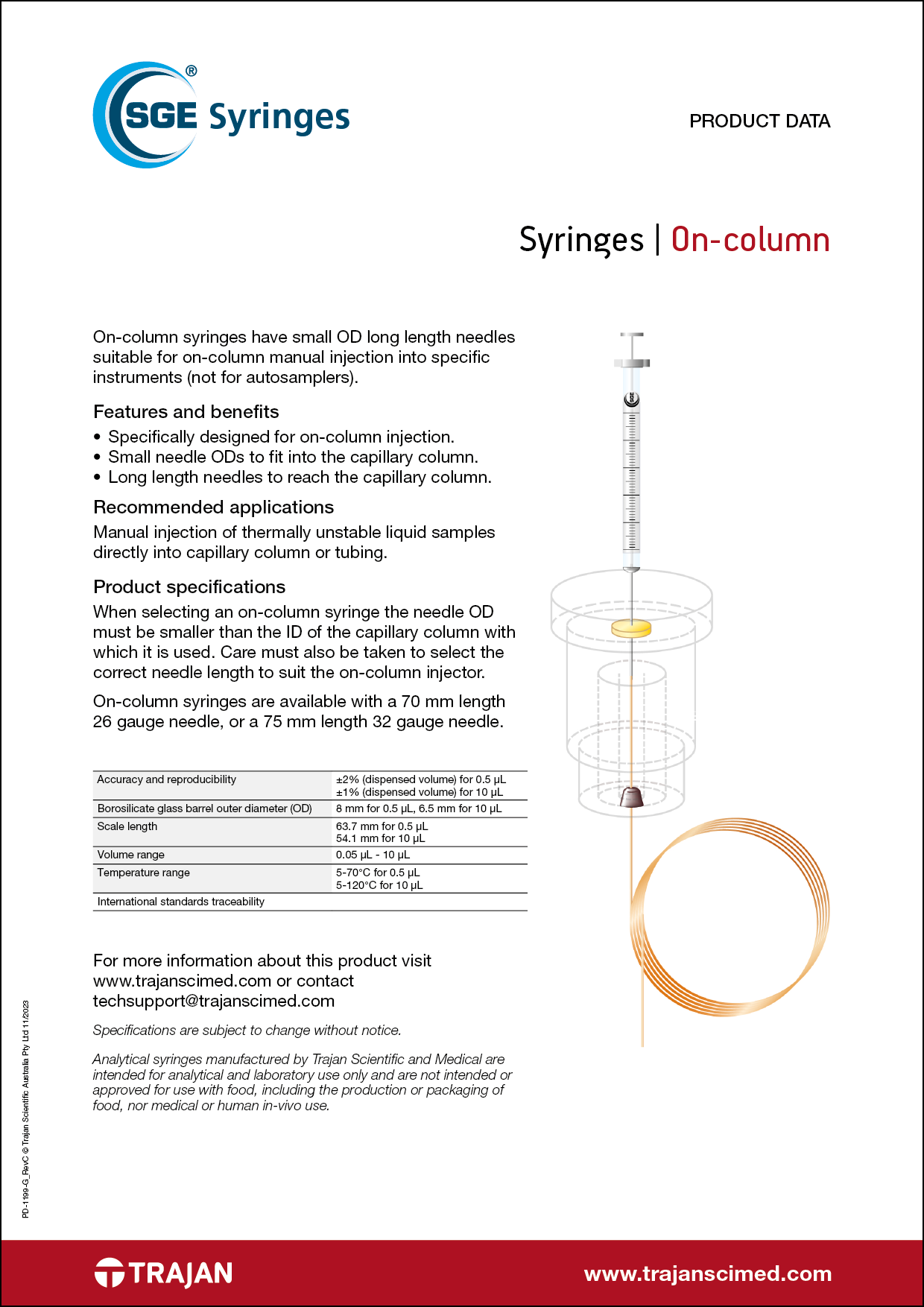 Product Data Sheet - SGE on-column syringes