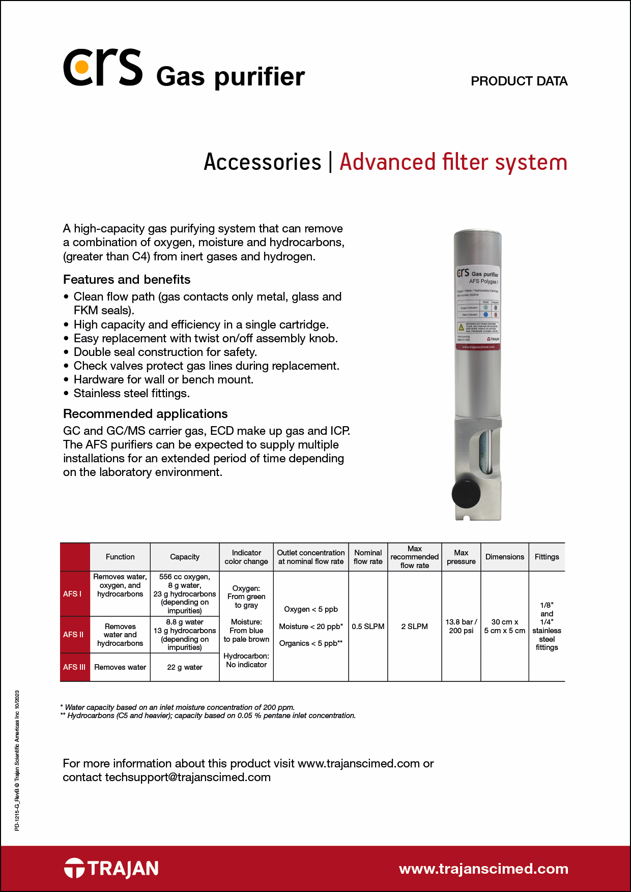 Product Data Sheet - CRS Advanced Filter System gas purifier