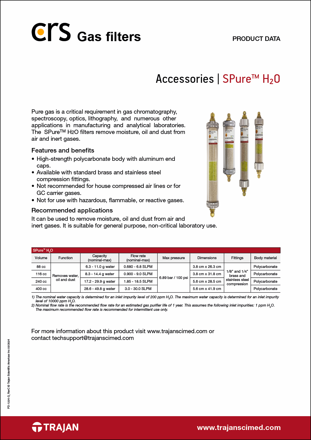 Product Data Sheet - CRS SPure™ H₂O gas filter