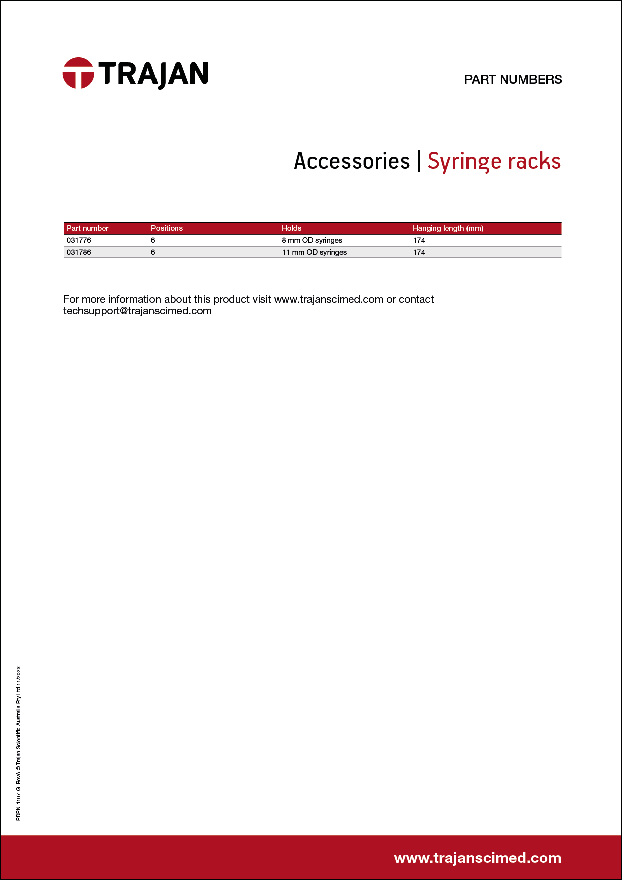 Part Number List - Syringe racks