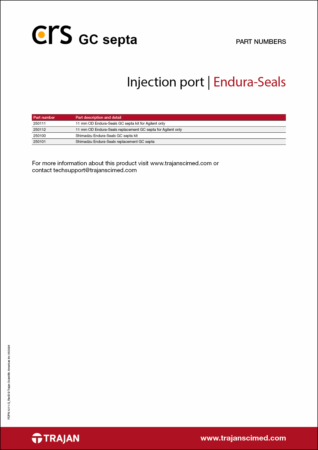 Part Number List - CRS Endura-Seal GC septa