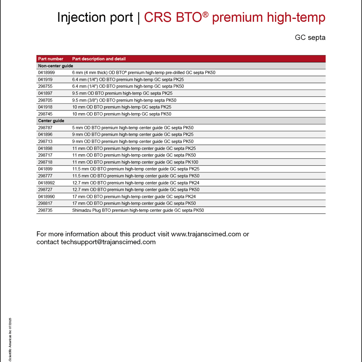 CRS BTO (Bleed temperature optimized) premium high-temp GC septa