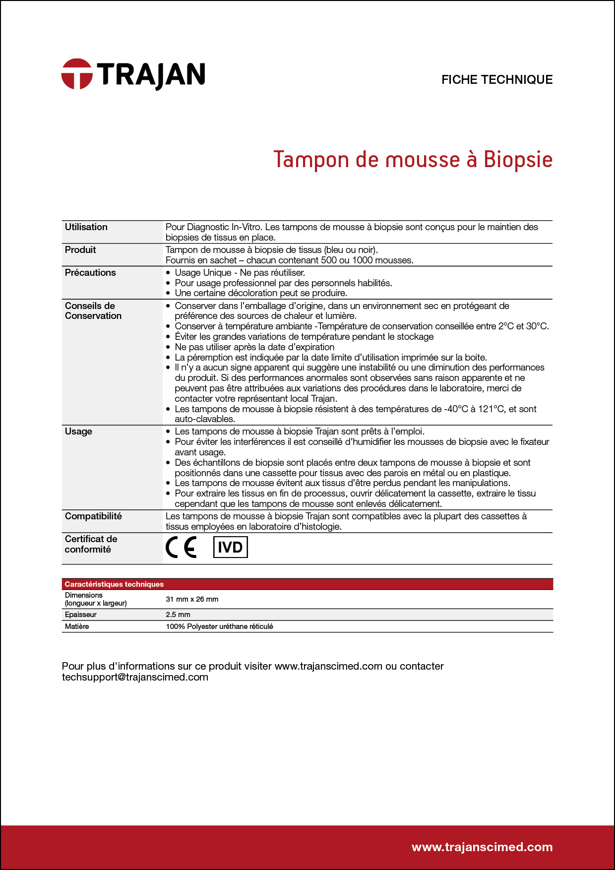 Product Specification Sheet - Biopsy pads (French)