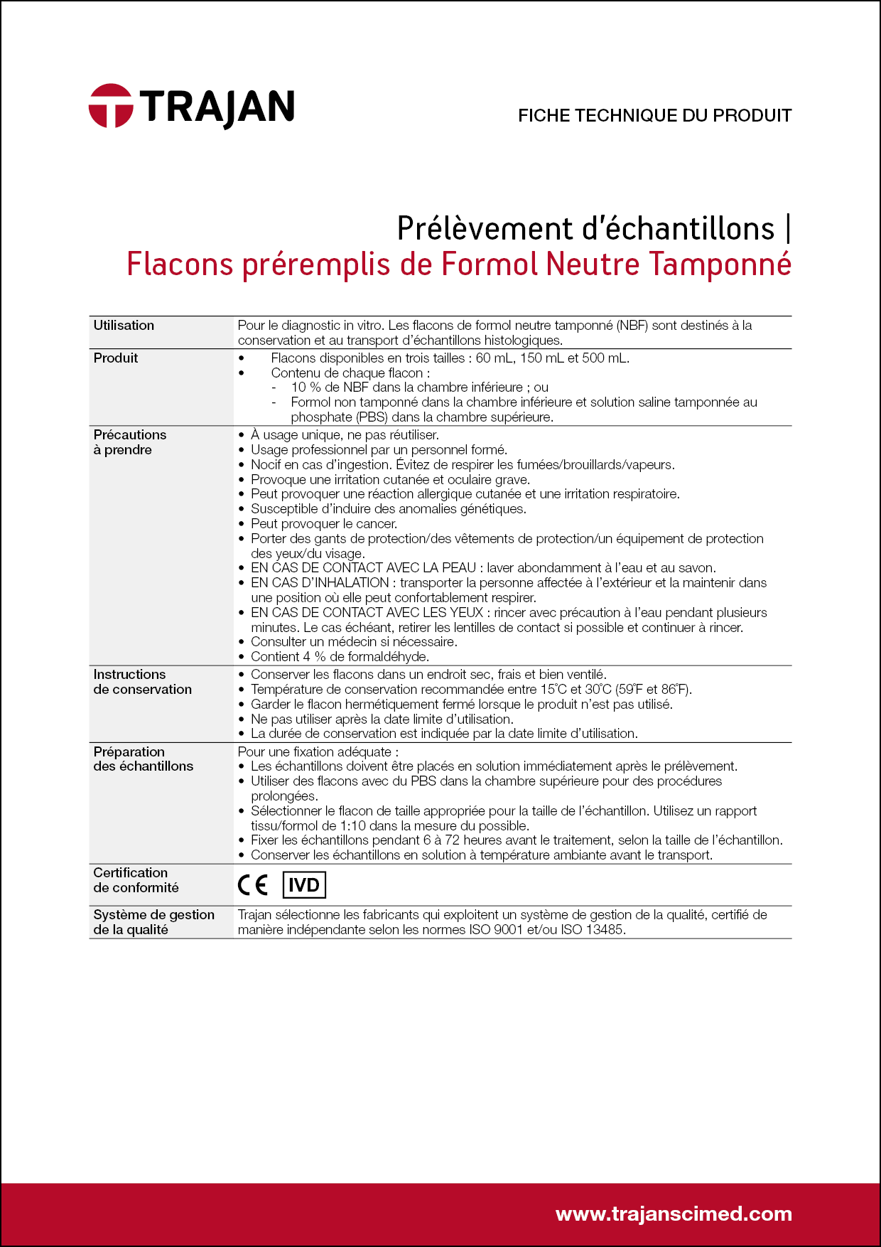 Product Specification Sheet - Prefilled NBF containers (French)