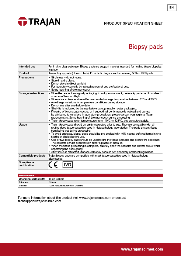 Product Specification Sheet - Biopsy pads