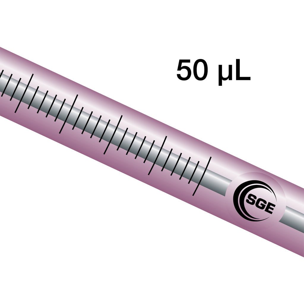50 µL fixed needle Agilent syringe with gas tight plunger and 4.2 cm 0.63/0.47 mm OD cone tipped dual gauge needle