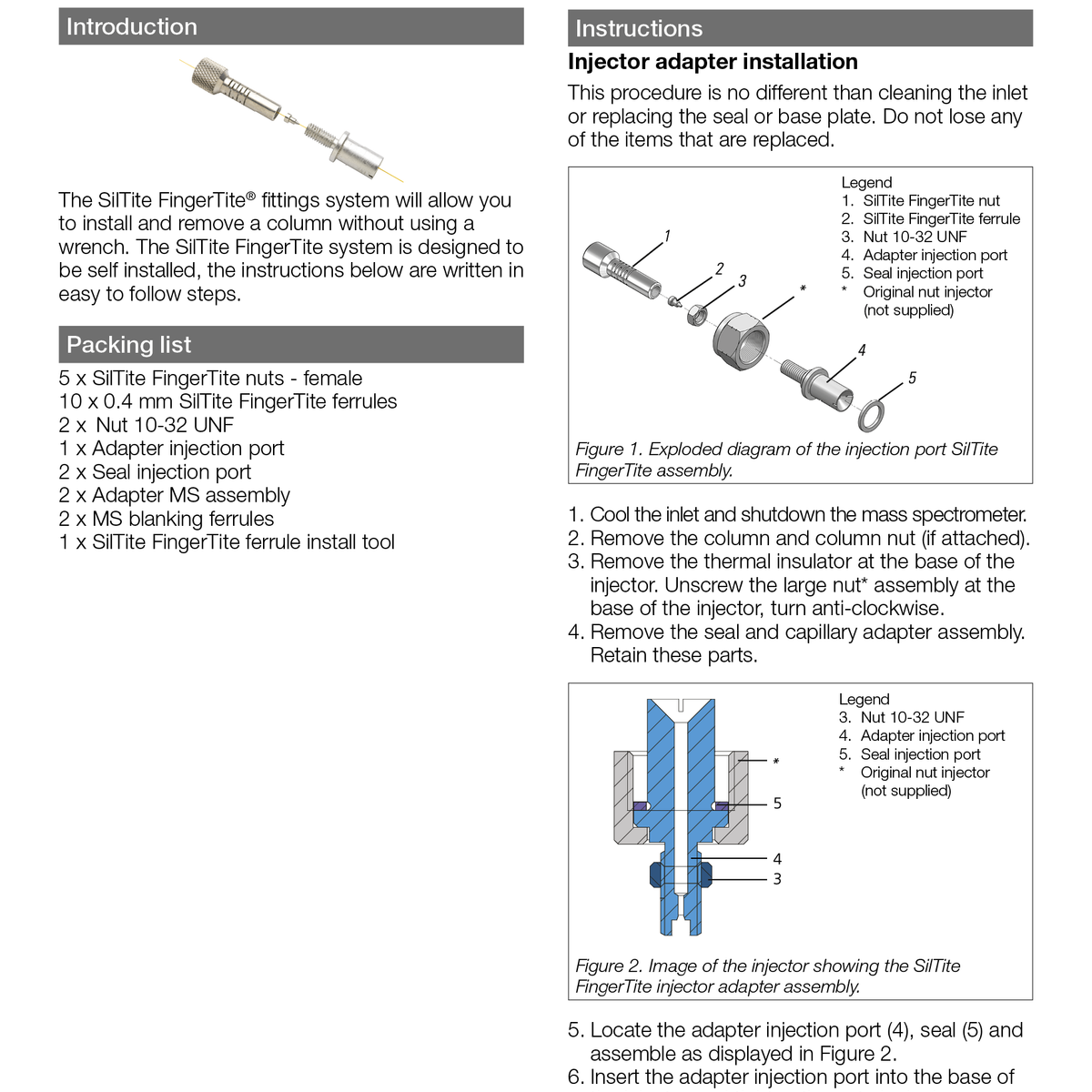 Instructions for Thermo Scientific DSQ/DSQII SilTite FingerTite kit