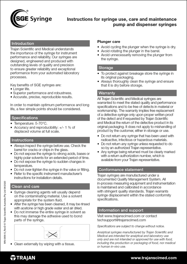 Instructions for syringe use, care and maintenance pump and dispenser ...
