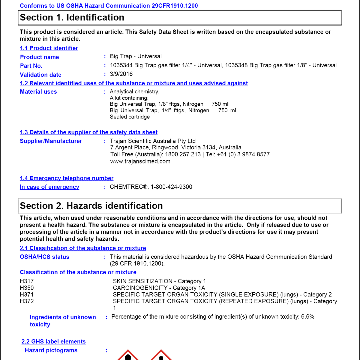 Material safety data sheet - Big Trap - Universal