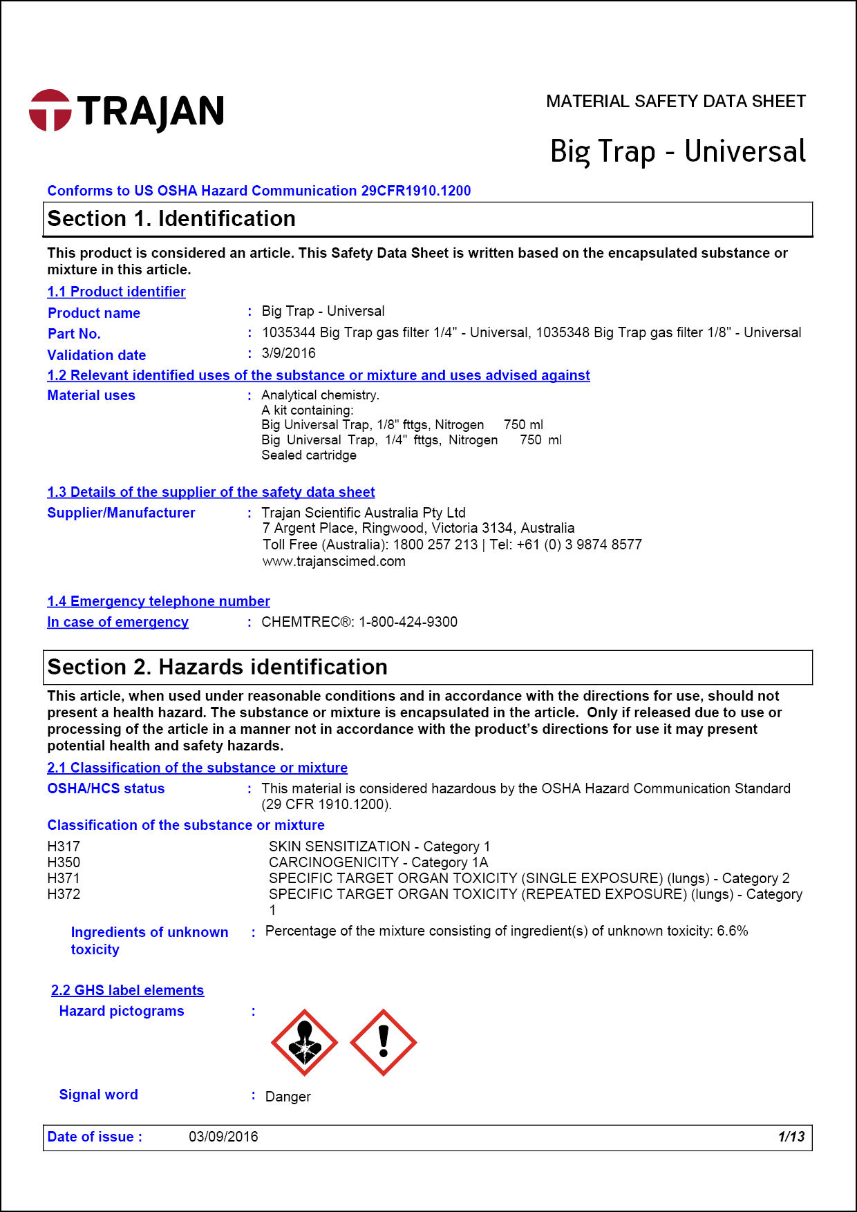 Material safety data sheet - Big Trap - Universal