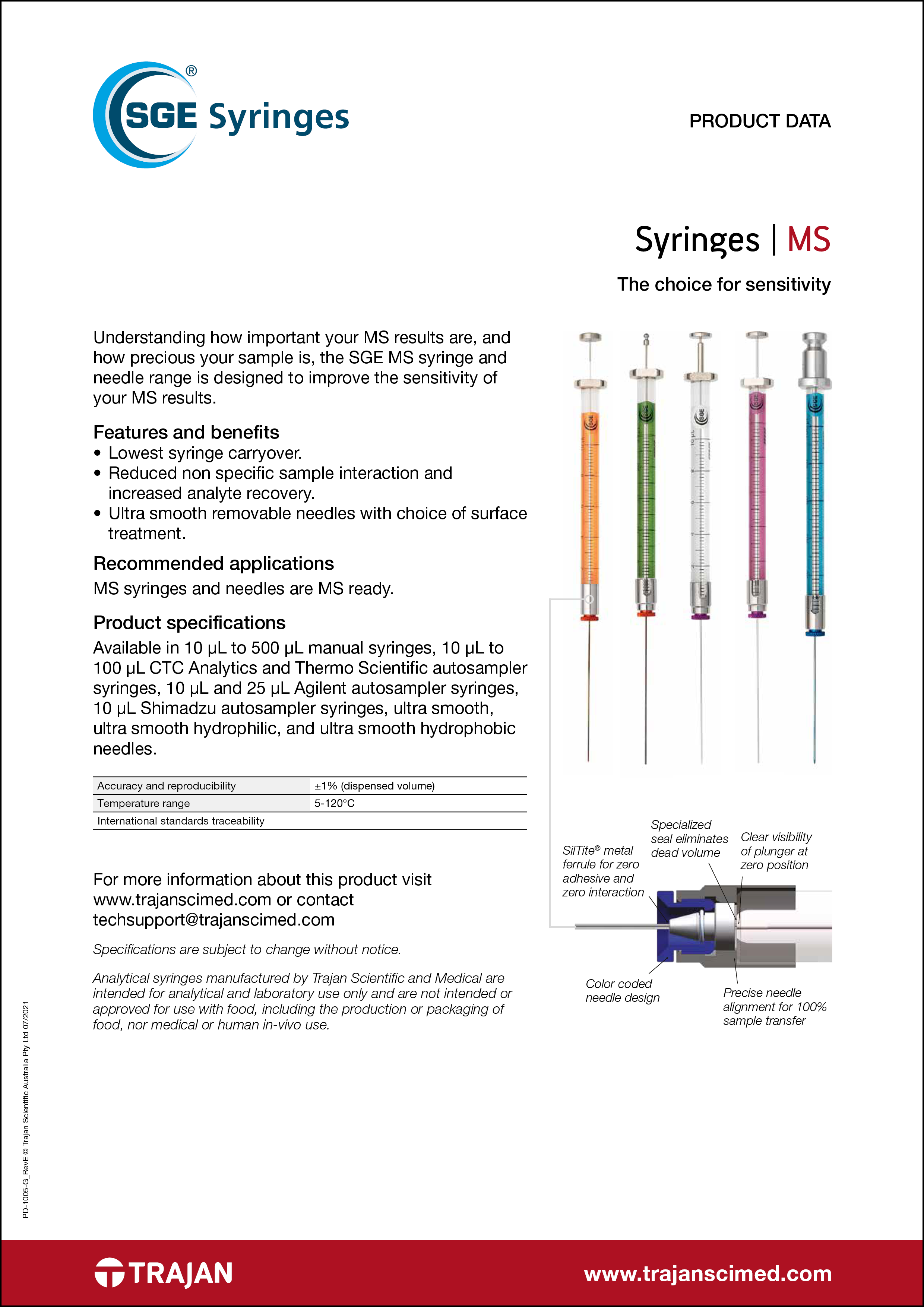Product Data Sheet - SGE MS syringes
